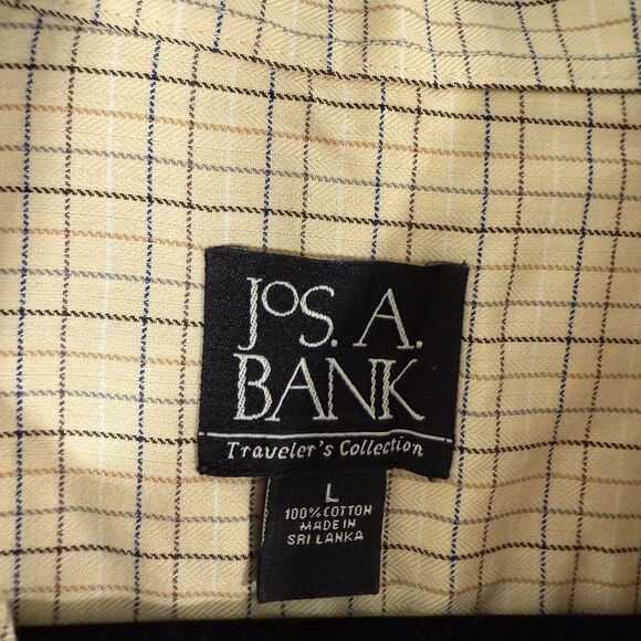 Jos A Bank Dress Shirt Men's Large Yellow Plaid Button Down Shirt Long Sleeve - Picture 6 of 9
